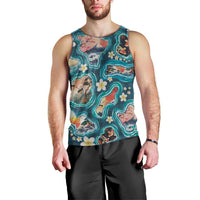 Hawaiian and Japanese Culture Together Men Tank Top Hawaiian Island Shapes with Japanese Landscape Teal Color LT03 - Polynesian Pride