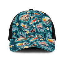 Hawaiian and Japanese Culture Together Mesh Trucker Cap Hawaiian Island Shapes with Japanese Landscape Teal Color LT03 One Size Black Teal - Polynesian Pride