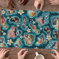 Hawaiian and Japanese Culture Together Puzzle Hawaiian Island Shapes with Japanese Landscape Teal Color LT03 - Polynesian Pride