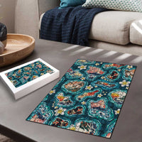Hawaiian and Japanese Culture Together Puzzle Hawaiian Island Shapes with Japanese Landscape Teal Color LT03 - Polynesian Pride