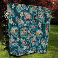 Hawaiian and Japanese Culture Together Quilt Hawaiian Island Shapes with Japanese Landscape Teal Color LT03 - Polynesian Pride