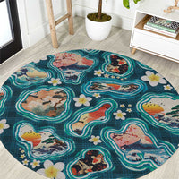 Hawaiian and Japanese Culture Together Round Carpet Hawaiian Island Shapes with Japanese Landscape Teal Color LT03 Teal - Polynesian Pride