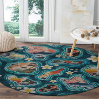 Hawaiian and Japanese Culture Together Round Carpet Hawaiian Island Shapes with Japanese Landscape Teal Color LT03 - Polynesian Pride