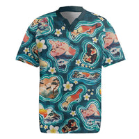 Hawaiian and Japanese Culture Together Rugby Jersey Hawaiian Island Shapes with Japanese Landscape Teal Color LT03 Teal - Polynesian Pride