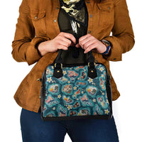 Hawaiian and Japanese Culture Together Shoulder Handbag Hawaiian Island Shapes with Japanese Landscape Teal Color LT03 - Polynesian Pride