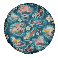 Hawaiian and Japanese Culture Together Spare Tire Cover Hawaiian Island Shapes with Japanese Landscape Teal Color LT03 - Polynesian Pride