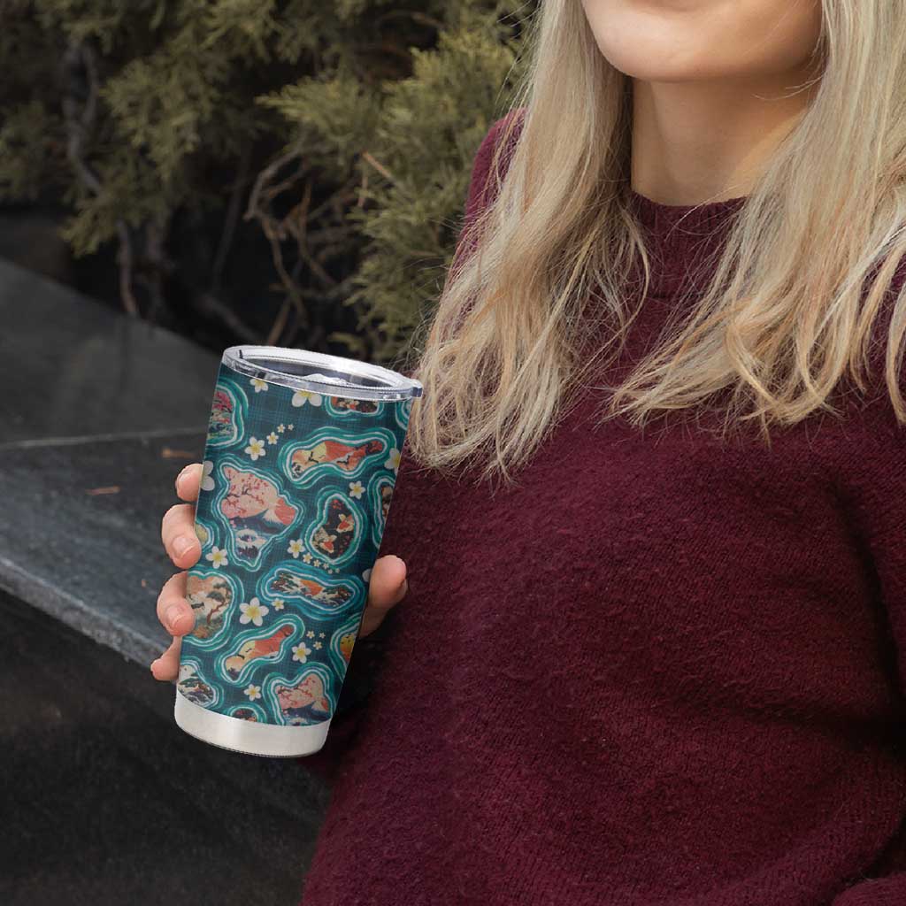 Hawaiian and Japanese Culture Together Tumbler Cup Hawaiian Island Shapes with Japanese Landscape Teal Color LT03 - Polynesian Pride