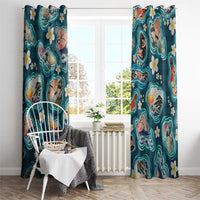 Hawaiian and Japanese Culture Together Window Curtain Hawaiian Island Shapes with Japanese Landscape Teal Color LT03 - Polynesian Pride