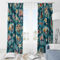 Hawaiian and Japanese Culture Together Window Curtain Hawaiian Island Shapes with Japanese Landscape Teal Color LT03 - Polynesian Pride