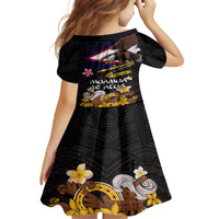 American Samoa Fue and Kava Bowl Family Matching Short Sleeve Bodycon Dress and Hawaiian Shirt Plumeria and Polynesian Pattern