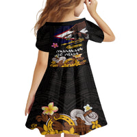 American Samoa Fue and Kava Bowl Kid Short Sleeve Dress Plumeria and Polynesian Pattern