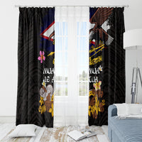 American Samoa Fue and Kava Bowl Window Curtain Plumeria and Polynesian Pattern