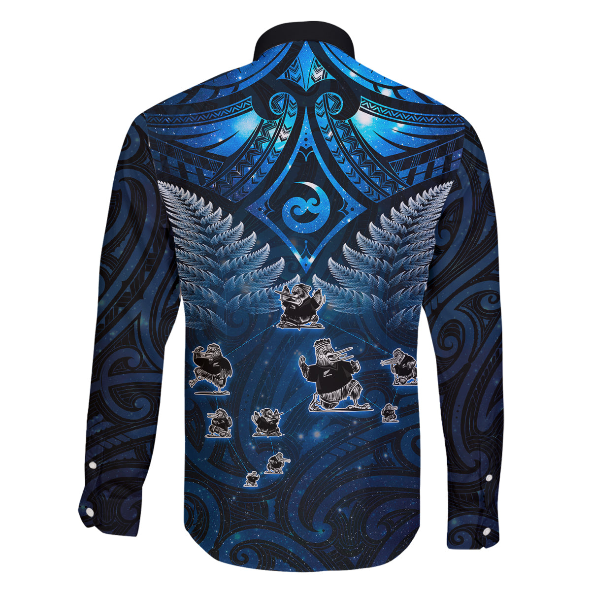 New Zealand Matariki Family Matching Long Sleeve Bodycon Dress and Hawaiian Shirt Maori Pattern and Kiwi Bird Haka Dance Sky Night LT03 - Polynesian Pride