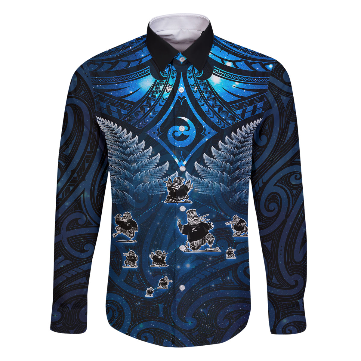 New Zealand Matariki Family Matching Puletasi and Hawaiian Shirt Maori Pattern and Kiwi Bird Haka Dance Sky Night