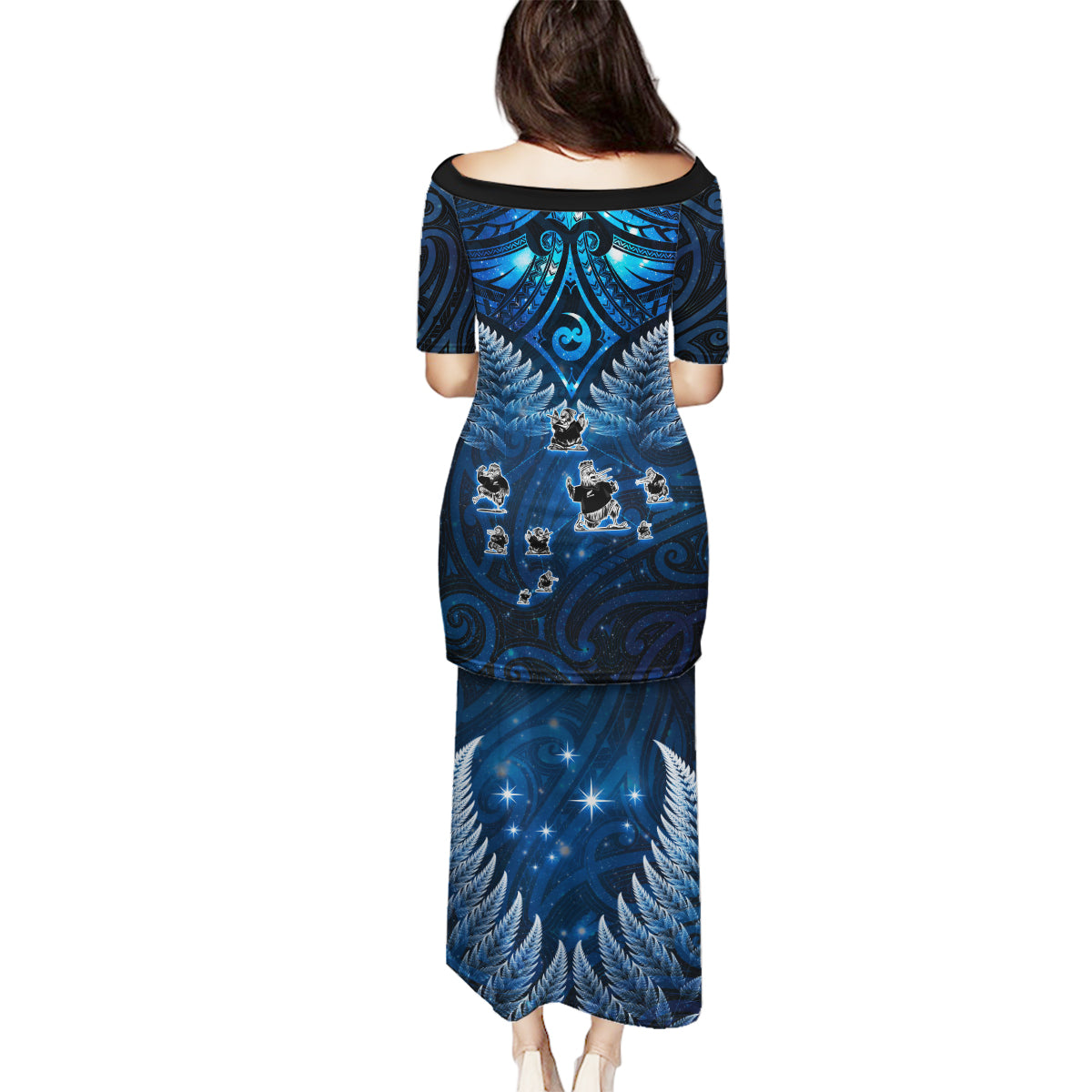 New Zealand Matariki Family Matching Puletasi and Hawaiian Shirt Maori Pattern and Kiwi Bird Haka Dance Sky Night