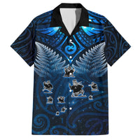 New Zealand Matariki Family Matching Short Sleeve Bodycon Dress and Hawaiian Shirt Maori Pattern and Kiwi Bird Haka Dance Sky Night LT03 Dad's Shirt - Short Sleeve Blue - Polynesian Pride