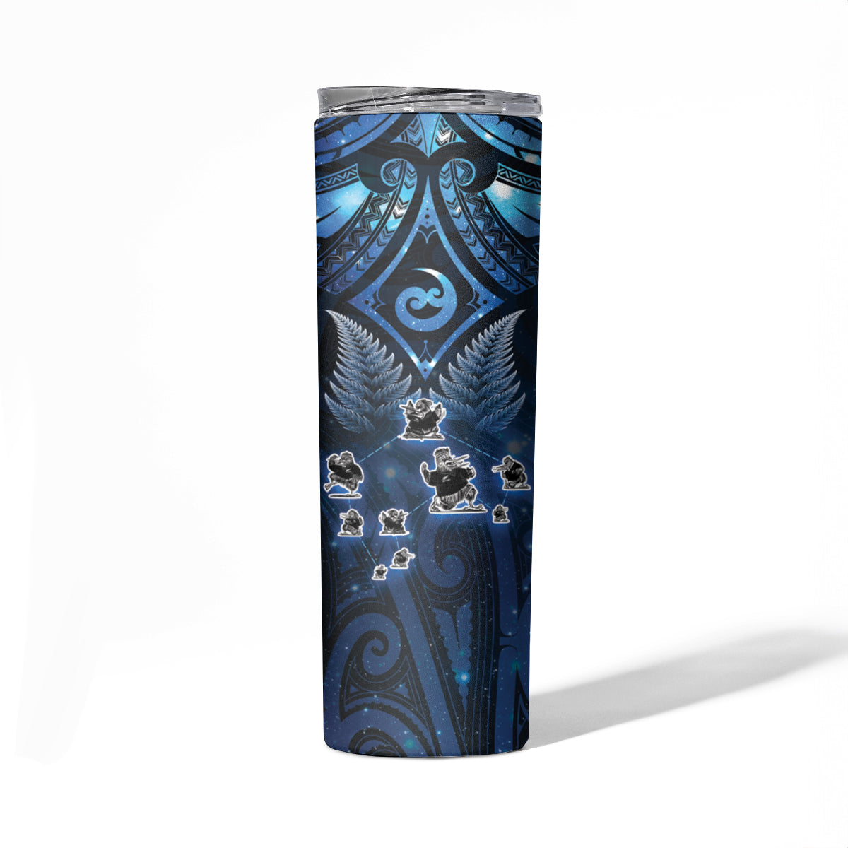 New Zealand Matariki Skinny Tumbler Maori Pattern and Kiwi Bird Haka Dance Sky Night