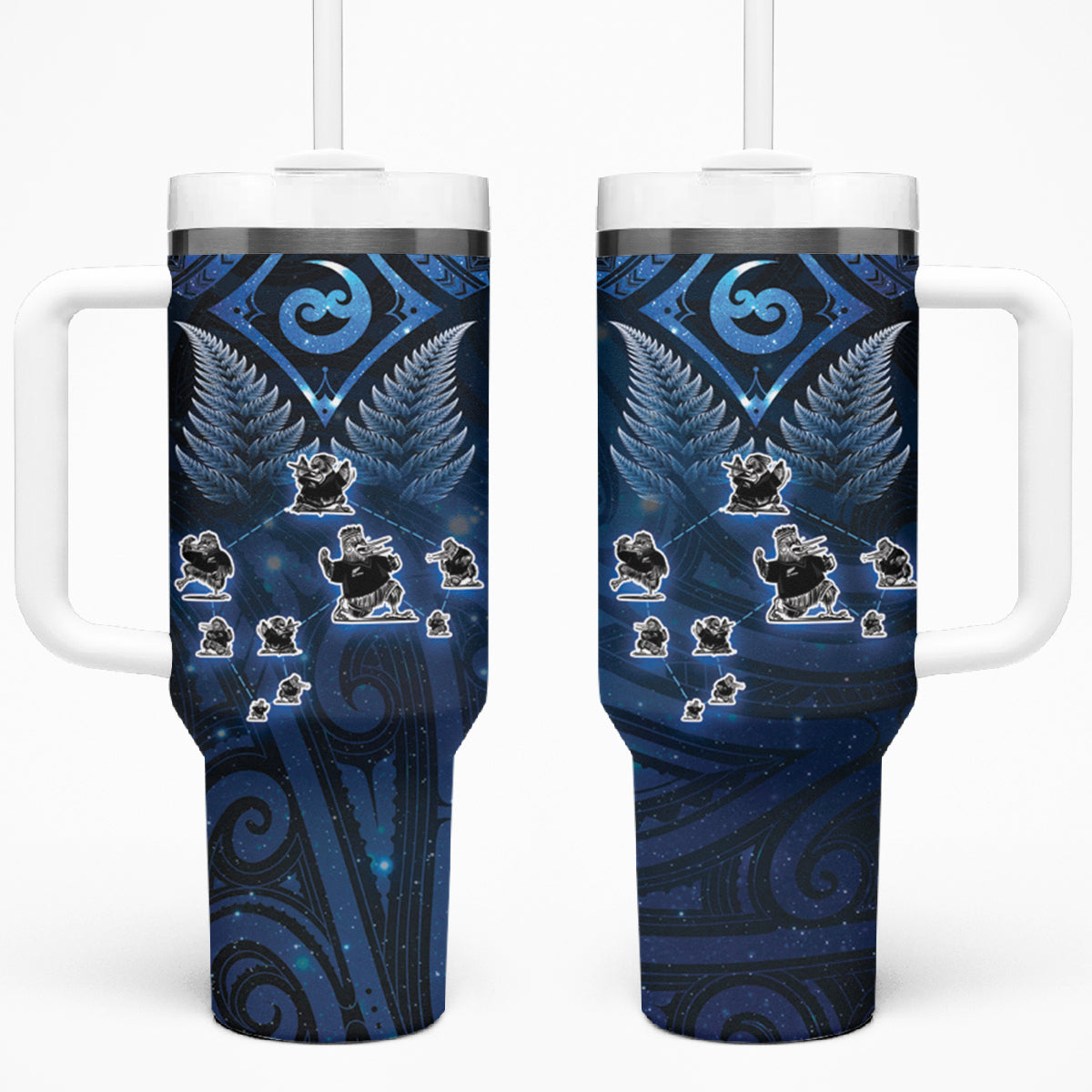 New Zealand Matariki Tumbler With Handle Maori Pattern and Kiwi Bird Haka Dance Sky Night