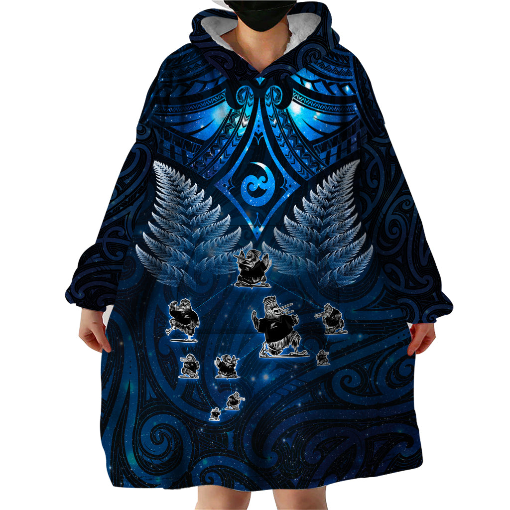 New Zealand Matariki Wearable Blanket Hoodie Maori Pattern and Kiwi Bird Haka Dance Sky Night