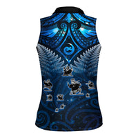 New Zealand Matariki Women Sleeveless Polo Shirt Maori Pattern and Kiwi Bird Haka Dance Sky Night