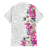 Hawaii Tropical Leaves and Flowers Family Matching Long Sleeve Bodycon Dress and Hawaiian Shirt Tribal Polynesian Pattern White Style