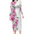 Hawaii Tropical Leaves and Flowers Family Matching Long Sleeve Bodycon Dress and Hawaiian Shirt Tribal Polynesian Pattern White Style