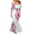 Hawaii Tropical Leaves and Flowers Family Matching Mermaid Dress and Hawaiian Shirt Tribal Polynesian Pattern White Style