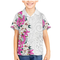 Hawaii Tropical Leaves and Flowers Family Matching Mermaid Dress and Hawaiian Shirt Tribal Polynesian Pattern White Style