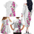 Hawaii Tropical Leaves and Flowers Family Matching Off The Shoulder Long Sleeve Dress and Hawaiian Shirt Tribal Polynesian Pattern White Style