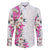 Hawaii Tropical Leaves and Flowers Family Matching Off The Shoulder Long Sleeve Dress and Hawaiian Shirt Tribal Polynesian Pattern White Style