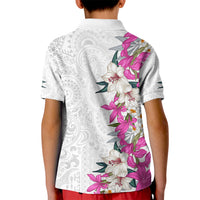 Hawaii Tropical Leaves and Flowers Kid Polo Shirt Tribal Polynesian Pattern White Style