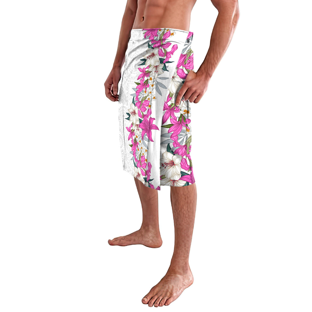 Hawaii Tropical Leaves and Flowers Lavalava Tribal Polynesian Pattern White Style