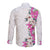 Hawaii Tropical Leaves and Flowers Long Sleeve Button Shirt Tribal Polynesian Pattern White Style