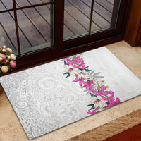 Hawaii Tropical Leaves and Flowers Rubber Doormat Tribal Polynesian Pattern White Style