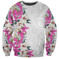 Hawaii Tropical Leaves and Flowers Sweatshirt Tribal Polynesian Pattern White Style