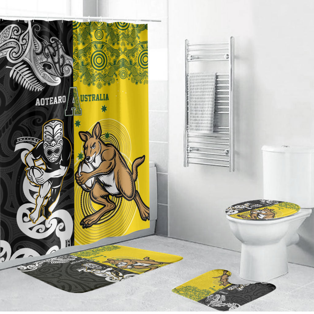 Aotearoa New Zealand and Australia Rugby Bathroom Set Maori Koru and Aboriginal Dot Art Cultural Heritage