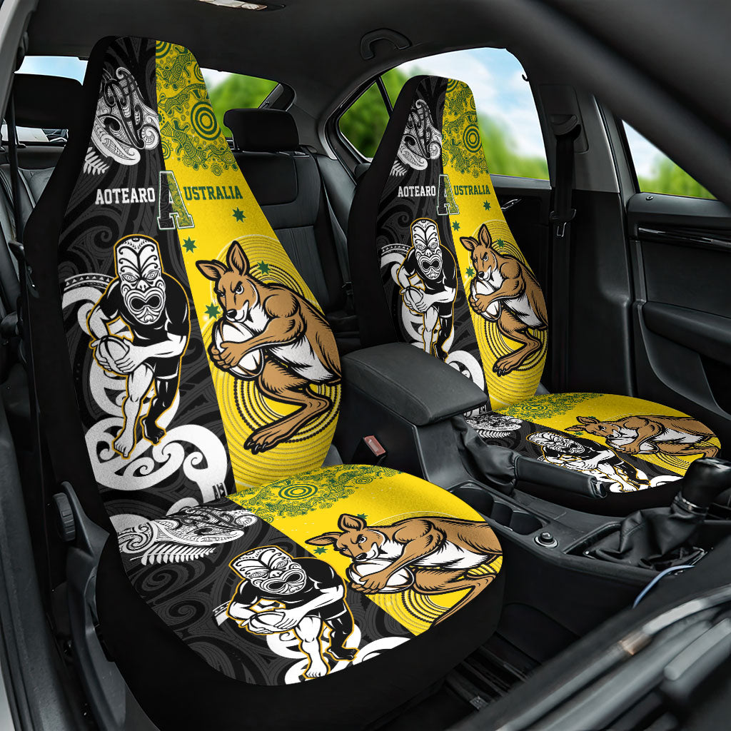 Aotearoa New Zealand and Australia Rugby Car Seat Cover Maori Koru and Aboriginal Dot Art Cultural Heritage