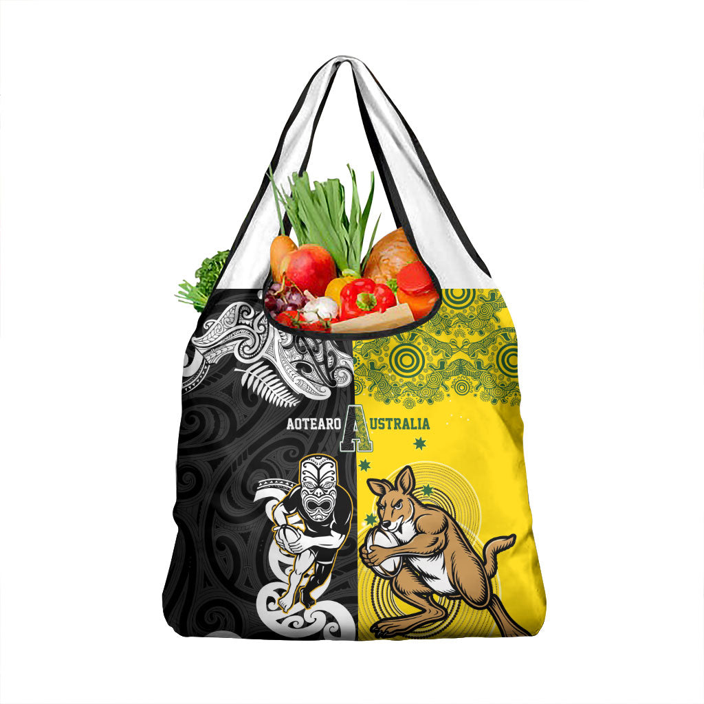 Aotearoa New Zealand and Australia Rugby Grocery Bag Maori Koru and Aboriginal Dot Art Cultural Heritage