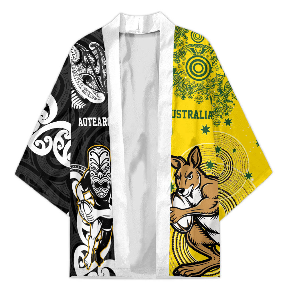 Aotearoa New Zealand and Australia Rugby Personalized Kimono Maori Koru and Aboriginal Dot Art Cultural Heritage