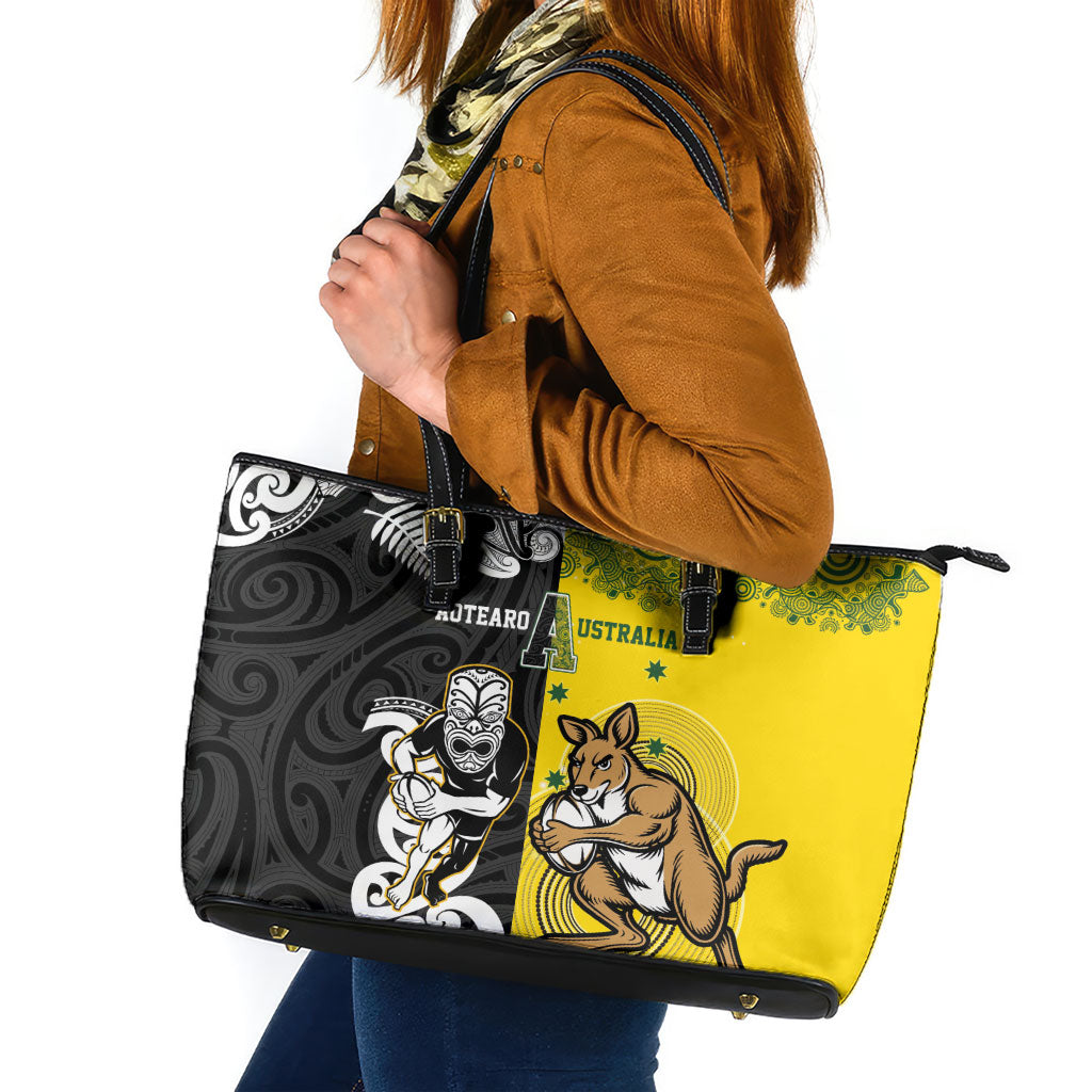 Aotearoa New Zealand and Australia Rugby Leather Tote Bag Maori Koru and Aboriginal Dot Art Cultural Heritage