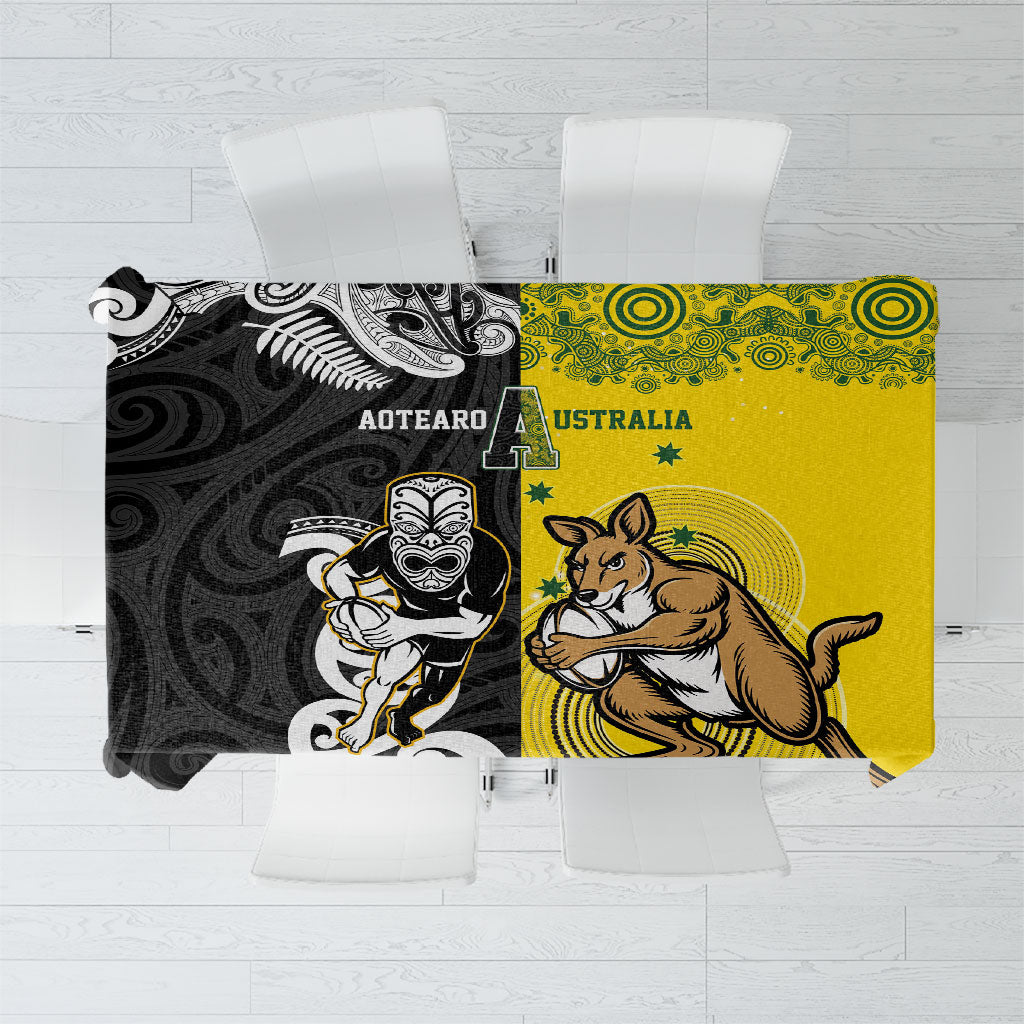 Aotearoa New Zealand and Australia Rugby Tablecloth Maori Koru and Aboriginal Dot Art Cultural Heritage