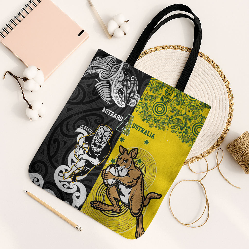 Aotearoa New Zealand and Australia Rugby Tote Bag Maori Koru and Aboriginal Dot Art Cultural Heritage