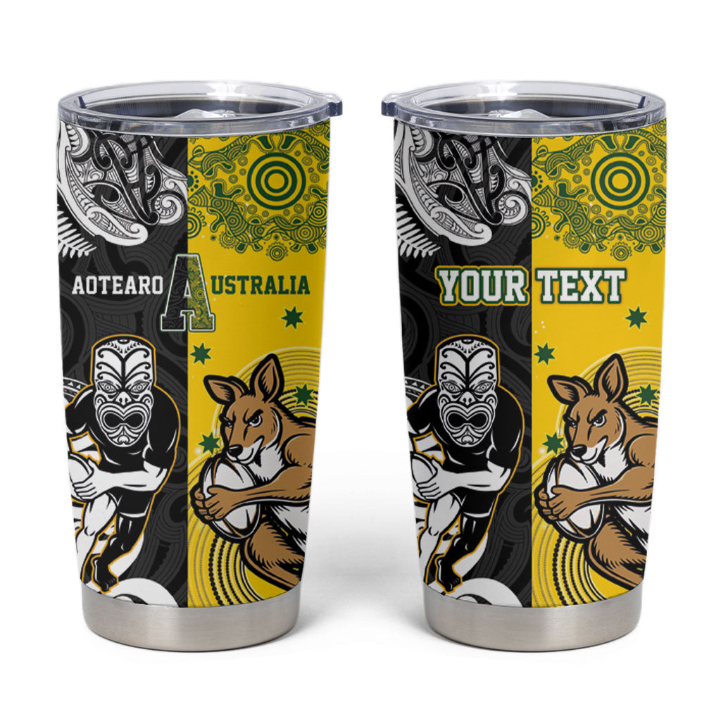 Aotearoa New Zealand and Australia Rugby Personalized Tumbler Cup Maori Koru and Aboriginal Dot Art Cultural Heritage