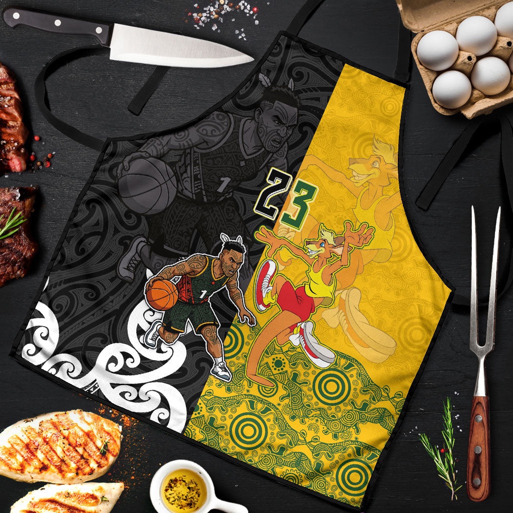 Aotearoa New Zealand And Australia Basketball Custom Apron Maori Tribal Tattoo And Aboriginal Dot Art Heritage LT03 Multicolor - Polynesian Pride
