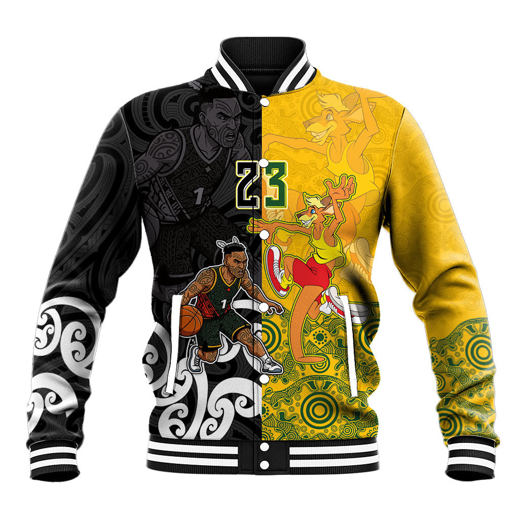 Aotearoa New Zealand And Australia Basketball Custom Baseball Jacket Maori Tribal Tattoo And Aboriginal Dot Art Heritage