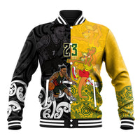 Aotearoa New Zealand And Australia Basketball Custom Baseball Jacket Maori Tribal Tattoo And Aboriginal Dot Art Heritage LT03 Unisex Multicolor - Polynesian Pride