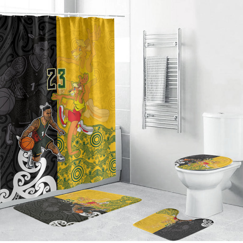 Aotearoa New Zealand And Australia Basketball Custom Bathroom Set Maori Tribal Tattoo And Aboriginal Dot Art Heritage LT03 Bathroom Set (4 pcs) Multicolor - Polynesian Pride