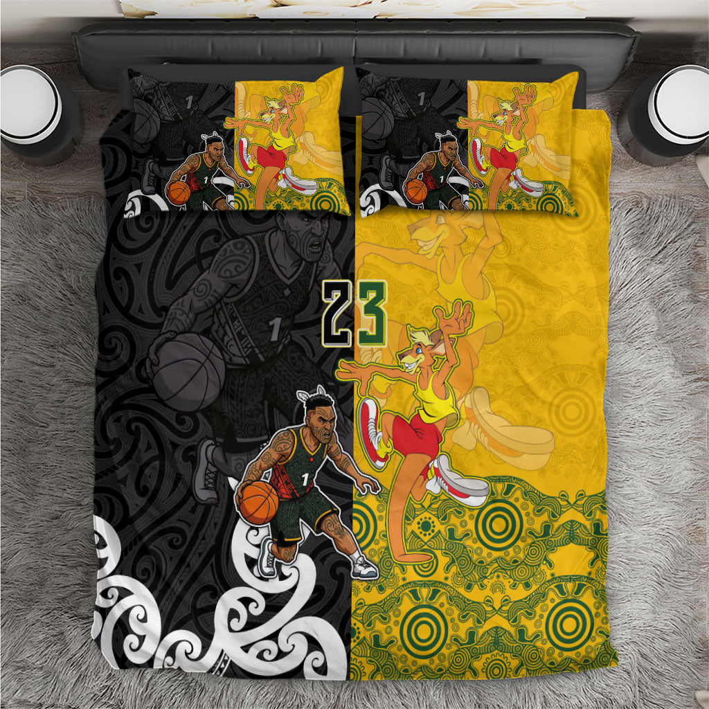 Aotearoa New Zealand And Australia Basketball Custom Bedding Set Maori Tribal Tattoo And Aboriginal Dot Art Heritage