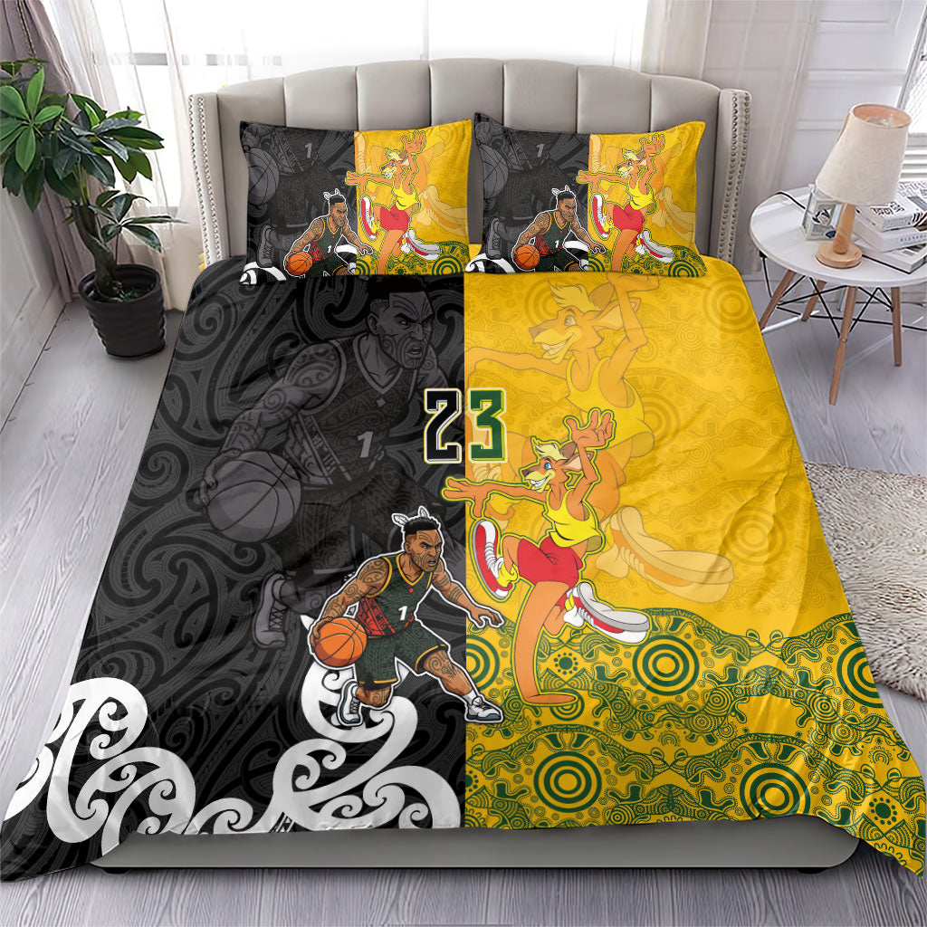 Aotearoa New Zealand And Australia Basketball Custom Bedding Set Maori Tribal Tattoo And Aboriginal Dot Art Heritage