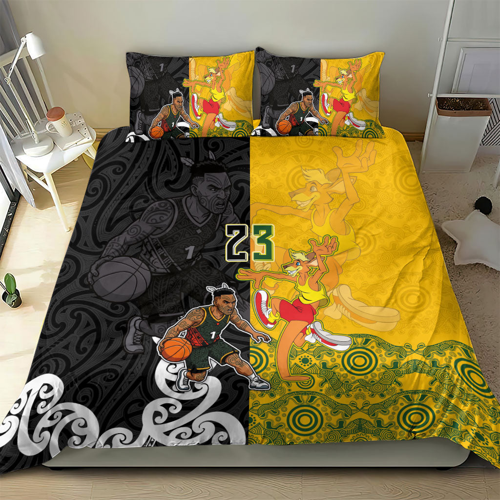Aotearoa New Zealand And Australia Basketball Custom Bedding Set Maori Tribal Tattoo And Aboriginal Dot Art Heritage